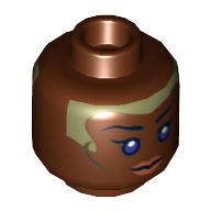 Tête de minifigurine Stass Allie, yeux violets, lèvres brunes et tête vert pâle Peinture motif imprimé [tenon creux] (Minifig Head Stass Allie, Violet Eyes, Brown Lips and Pale Green Head Paint Print [Hollow Stud])