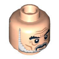 Tête de minifigurine Saruman / comte dooku, double face, sourcils épais, barbe grise et blanche, froncement de sourcils / motif imprimé en colère [tenon creux] (Minifig Head Saruman / Count Dooku, Dual Sided, Thick Eyebrows, Gray and White Beard, Frown / Angry Print [Hollow Stud])