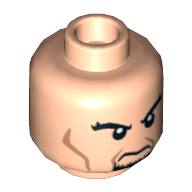 Tête de minifigurine Zod général, sourcils épais, bouc brun, traits sur les joues, en colère / dents nues avec motif imprimé yeux rouges (Minifig Head General Zod, Thick Eyebrows, Brown Goatee, Cheek Lines, Angry / Bared Teeth with Red Eyes Print)