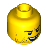 Tête de minifigurine Chevalier, double visage, barbe naissante et dents manquantes [tenon creux] (Minifig Head Knight, Dual Sided, Stubble and Missing Tooth Print [Hollow Stud])