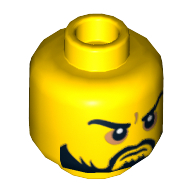 Tête de minifigurine Karlof / Pirate / Chevalier, barbe, moustache, sourcils arqués, pupilles blanches, motif imprimé Grim bouche [tenon creux] (Minifig Head Karlof / Pirate / Knight, Beard, Moustache, Arched Eyebrows, White Pupils, Grim Mouth Print [Hollow Stud])