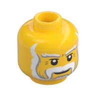 Tête de minifigurine Motif imprimé Roi / Père Noël, barbe grise et blanche pleine moustache épaisse et sourcils (Minifig Head King / Santa, Beard Gray and White Full, Thick Moustache and Eyebrows Print)