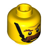 Tête de minifigurine constable, brun moustache buissonnante, sourcils bruns et mentonnière motif imprimé [tenon creux] (Minifig Head Constable, Brown Bushy Moustache, Brown Eyebrows and Chin Strap Print [Hollow Stud])
