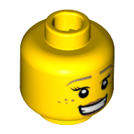 Tête de minifigurine Pretzel Girl, bouche ouverte souriante, motif : taches de rousseur [tenon creux] (Minifig Head Pretzel Girl, Open Smiling Mouth, Freckles Print [Hollow Stud])