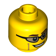 Tête de minifigurine alpiniste, lunettes de soleil brun transparent, motif : sourcils brun foncé et traits sur les joues [tenon creux] (Minifig Head Mountain Climber, Trans-Brown Sunglasses, Dark Brown Eyebrows and Cheek Lines Print [Hollow Stud])