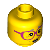 Grand-mère tête figurine, lunettes rose foncé, sourcils gris et motif imprimé pattes d'oie (Minifig Head Grandma, Dark Pink Glasses, Gray Eyebrows and Crow's Feet Print)