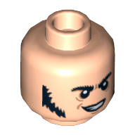 Tête de minifigurine Jésus, favoris brun foncé et de travers sourire motif imprimé [tenon creux] (Minifig Head Jesus, Dark Brown Sideburns and Crooked Smile Print [Hollow Stud])