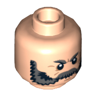 Tête de minifigurine Rayon, Sourcils broussailleux gris barbe, pupilles blanches, Motif imprimé cicatrice [tenon creux] (Minifig Head Ray, Beard Gray Bushy Eyebrows, White Pupils, Scar Print [Hollow Stud])