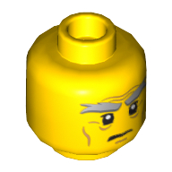 Tête de minifigurine Garmadon (Sensei), Sourcils gris broussailleux, rides, motif : regard menaçant [tenon creux] (Minifig Head Garmadon (Sensei), Bushy Gray Eyebrows, Wrinkles, Scowl Print [Hollow Stud])