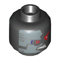 Tête de minifigurine Nindroid / Mindroid, Masque mécanique argenté, motif : yeux rouges (Minifig Head Nindroid / Mindroid, Silver Mechanical Mask, Red Eyes Print)