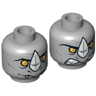 Tête de minifigurine Rogon, double face, rhinocéros aux yeux oranges et corne blanche neutre / motif imprimé en colère [tenon creux] (Minifig Head Rogon, Dual Sided, Rhinoceros with Orange Eyes and White Horn Neutral / Angry Print [Hollow Stud])