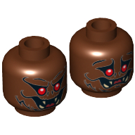 Tête de minifigurine homme-bat, yeux rouges, crocs, fourrure, souriant / motif imprimé inquiet (Minifig Head Man-Bat, Red Eyes, Fangs, Fur, Smiling / Worried Print)