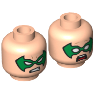 Tête de minifigurine Robin, recto verso, masque vert, motif imprimé déterminé / effrayé [tenon creux] (Minifig Head Robin, Dual Sided, Green Eyemask Green, Determined / Scared Print [Hollow Stud])