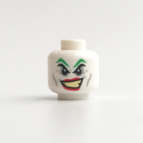 Tête de minifigurine Joker, sourcils verts, lèvres rouges, motif imprimé grand sourire [tenon creux] (Minifig Head Joker, Green Eyebrows, Red Lips, Wide Smile Print [Hollow Stud])