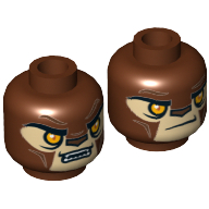 Tête de minifigurine Lavertus / Shadowind, Lion aux yeux oranges, visage beige et nez brun, fermé Bouche / ouvert Motif imprimé Bouche (Minifig Head Lavertus / Shadowind, Lion with Orange Eyes, Tan Face and Brown Nose, Closed Mouth / Open Mouth Print)