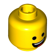 Tête de minifigurine Emmet, ouvert sourire déséquilibré / riant motif imprimé (Minifig Head Emmet, Open Lopsided Smile / Laughing Print)