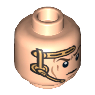 Tête de minifigurine Anakin Skywalker, double visage, Or Casque avec sourire / Motif imprimé déterminé [tenon creux] (Minifig Head Anakin Skywalker, Dual Sided, Gold Headset with Smile / Determined Print [Hollow Stud])