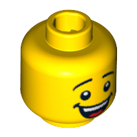 Tête de minifigurine 'Where are my Pants?' Guy, sourcils, bouche ouverte Sourire avec dents et motif imprimé de langue [tenon creux] (Minifig Head 'Where are my Pants?' Guy, Eyebrows, Open Mouth Smile with Teeth and Tongue Print [Hollow Stud])