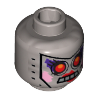 Tête de minifigurine Drone de Calamity, yeux rouges, 4 carrés de bouche et motif imprimé de grain de beauté (Minifig Head Calamity Drone, Red Eyes, 4 Mouth Squares and Beauty Mark Print)