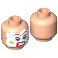 Tête de minifigurine homme (bouc), peinture pour le visage avec les lèvres et les sourcils rouges, joues vertes, motif : en colère (Minifig Head Henchman (Goon), Face Paint with Red Lips and Eyebrows, Green Cheeks, Angry Print)