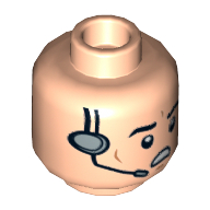 Tête de minifigurine Membre d’équipage impérial, sourcils, motif : traits sur les joues et micro-casque avec bouche ouverte [tenon creux] (Minifig Head Imperial Crew, Eyebrows, Cheek Lines and Headset with Open Mouth Print [Hollow Stud])