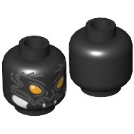 Tête de minifigurine Scolder / Scorm / Scutter, Scorpion avec yeux oranges, marquages argentés et motif imprimé de crocs blancs [tenon creux] (Minifig Head Scolder / Scorm / Scutter, Scorpion with Orange Eyes, Silver Markings and White Fangs Print [Hollow Stud])