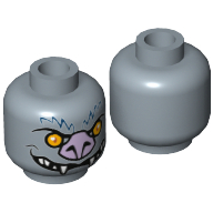 Tête de minifigurine Blista, chauve-souris, nez de lavande, yeux orange, crocs blancs motif imprimé [tenon creux] (Minifig Head Blista, Bat, Lavender Nose, Orange Eyes, White Fangs Print [Hollow Stud])