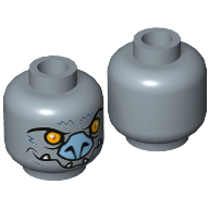 Tête de minifigurine Brapteur, chauve-souris, yeux jaunes, nez gris, crocs motif imprimé [tenon creux] (Minifig Head Braptor, Bat, Yellow Eyes, Gray Nose, Fangs Print [Hollow Stud])