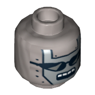 Tête de minifigurine Exécutron, Lunettes de soleil, bouche ouverte 4 carrés et Rivets motif imprimé [tenon creux] (Minifig Head Executron, Sunglasses, Open Mouth 4 Squares and Rivets Print [Hollow Stud])