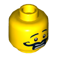 Tête de minifigurine Gordon Zola, Moustache bouclée longue Épais, bouche ouverte, motif : effrayé [tenon creux] (Minifig Head Gordon Zola, Moustache Curly Long Thick, Open Mouth, Scared Print [Hollow Stud])