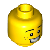 Tête de minifigurine Blacktron Fan, double visage, sourcils, taches de rousseur, sourire avec les dents / Scared ouvert bouche imprimé pattern [tenon creux] (Minifig Head Blacktron Fan, Dual Sided, Eyebrows, Freckles, Smile with Teeth / Scared Open Mouth Print [Hollow Stud])