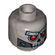 Tête de minifigurine squelette robot, crâne avec yeux rouges, sourcils en métal avec rivets et mâchoire en métal avec motif imprimé vis [tenon creux] (Minifig Head Robo Skeleton, Skull with Red Eyes, Metal Eyebrows with Rivets and Metal Jaw with Screws Print [Hollow Stud])
