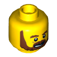 Tête de minifigurine franc le contremaître, barbe brun, sourcils touffus, lignes sous les yeux, la bouche ouverte motif imprimé [tenon creux] (Minifig Head Frank the Foreman, Beard Brown, Bushy Eyebrows, Lines under Eyes, Open Mouth Print [Hollow Stud])
