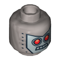Tête de minifigurine robot swat / radio dj robot, yeux rouges, 4 carrés de bouche et rivets motif imprimé [tenon creux] (Minifig Head Robo SWAT / Radio DJ Robot, Red Eyes, 4 Mouth Squares and Rivets Print [Hollow Stud])