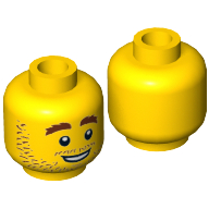 Tête de minifigurine Plombier Joe, barbe naissante, sourcils bruns, pupilles blanches, ouvrir Sourire motif imprimé [tenon creux] (Minifig Head Plumber Joe, Stubble, Brown Eyebrows, White Pupils, Open Smile Print [Hollow Stud])