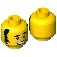Tête de minifigurine kebab bob, barbe naissante, sourcils broussailleux, favoris, pattes d'oie, sourire avec motif imprimé dents [tenon creux] (Minifig Head Kebab Bob, Stubble, Bushy Eyebrows, Sideburns, Crow's Feet, Grin with Teeth Print [Hollow Stud])