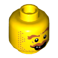 Tête de minifigurine hank haystack, barbe naissante, sourcils bruns, moustache, bouche ouverte, motif imprimé deux dents [tenon creux] (Minifig Head Hank Haystack, Stubble, Brown Eyebrows, Moustache, Open Mouth, Two Teeth Print [Hollow Stud])