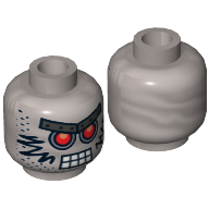 Tête de minifigurine shérif pas-un-robot, yeux rouges, sourcils en métal avec rivets, 8 carrés de bouche, barbe naissante et marques noires motif imprimé [holllow stud] (Minifig Head Sheriff Not-a-robot, Red Eyes, Metal Eyebrows with Rivets, 8 Mouth Squares, Stubble and Black Markings Print [Hollow Stud])