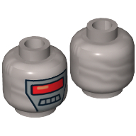 Tête de minifigurine Robot, Visière rouge, 4 carrés de bouche sur fond blanc motif imprimé [tenon creux] (Minifig Head Robot, Red Visor, 4 Mouth Squares on White Background Print [Hollow Stud])