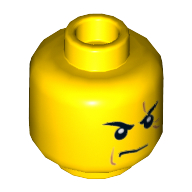 Tête de minifigurine Kai, sourcils arrière, pupilles de l'œil blanc, froncement de sourcils, cicatrice à travers l'œil gauche, aucun motif imprimé de fossette de menton [tenon creux] (Minifig Head Kai, Stern Eyebrows, White Pupils, Frown, Scar Across Left Eye, No Chin Dimple Print [Hollow Stud])