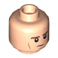 Tête de minifigurine Han Solo, sourcils bruns à double face, yeux noirs, rides et sourire / motif imprimé sombre [tenon creux] (Minifig Head Han Solo, Dual Sided Brown Eyebrows, Black Eyes, Wrinkles and Smile / Grim Print [Hollow Stud])