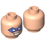 Tête de minifigurine Riddler, masque pour les yeux violet, lignes avant et bouche ouverte sourire avec motif imprimé de dents [tenon creux] (Minifig Head Riddler, Purple Eyemask, Forehead Lines and Open Mouth Smile with Teeth Print [Hollow Stud])