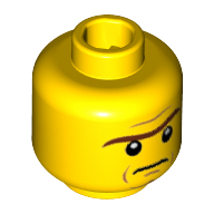 Tête de minifigurine Président Business, double visage, monosourcil, pupilles blanches et lignes d'âge neutre / en colère motif imprimé [tenon creux] (Minifig Head President Business, Dual Sided, Unibrow, White Pupils and Age Lines Neutral / Angry Print [Hollow Stud])