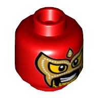 Tête de minifigurine Lutteur El Macho, Balaclava avec trous pour les yeux et la bouche, masque doré, moustache tombante et motif imprimé barbe naissante [tenon creux] (Minifig Head El Macho Wrestler, Balaclava with Eye and Mouth Holes, Gold Mask, Drooping Moustache and Stubble Print [Hollow Stud])