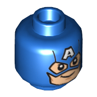 Tête de minifigurine Captain America, 'A' sur le devant, motif : sourire [tenon creux] (Minifig Head Captain America, 'A' on Forehead, Smile Print [Hollow Stud])