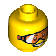 Tête de minifigurine, lunettes orange et motif imprimé sourire ouvert (Minifig Head, Orange Goggles and Open Smile Print)