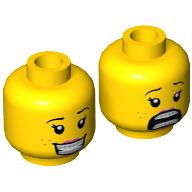 Tête de minifigurine Fabuland-fan, double face, femelle, sourcils bruns, cils, taches de rousseur, lèvres de pêche, sourire avec les dents / bouche ouverte et effrayée motif imprimé [tenon creux] (Minifig Head Fabuland-Fan, Dual Sided, Female, Brown Eyebrows, Eyelashes, Freckles, Peach Lips, Smile with Teeth / Scared Open Mouth Print [Hollow Stud])