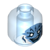 Tête de minifigurine Électro, Visage bleu moyen avec yeux blancs et boulons éclair sur motif imprimé frontal [tenon creux] (Minifig Head Electro, Medium Blue Face with White Eyes and Lightning Bolts on Forehead Print [Hollow Stud])