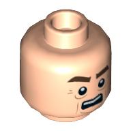 Tête de minifigurine Victor, sourcils épais bruns, lignes sous les yeux, joues et bouche ouverte avec motif imprimé de dents [tenon creux] (Minifig Head Victor, Brown Thick Eyebrows, Lines under Eyes, Cheek Lines and Open Mouth with Teeth Print [Hollow Stud])