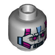 Tête de minifigurine Kraang, yeux de robot magenta, bouche argentée, bleu moyen Plaques motif imprimé [tenon creux] (Minifig Head Kraang, Magenta Robot Eyes, Silver Mouth, Medium Blue Plates Print [Hollow Stud])